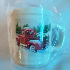 Labrador Puppies Red Pickup Truck  Winter Magenta Christmas Large Coffee Mug